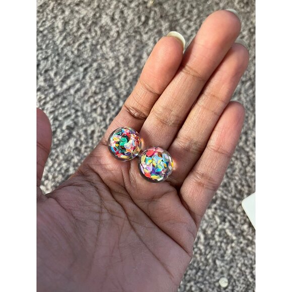 Confetti stud earrings abstract geometric earring stud clear round bubble ball - Picture 1 of 5